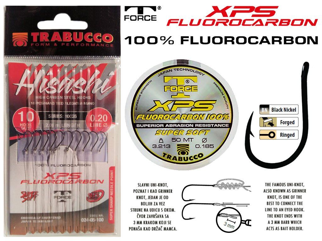 Trabucco Hisashi 10026 Chinu Pre-tied Hooks 10, 200cm/0.22mm