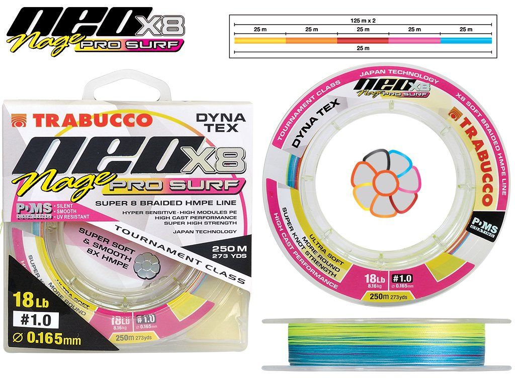 Trabucco Dyna Tex Neo X8 Nage Pro Surf 250m 5.44lb, 0.128mm
