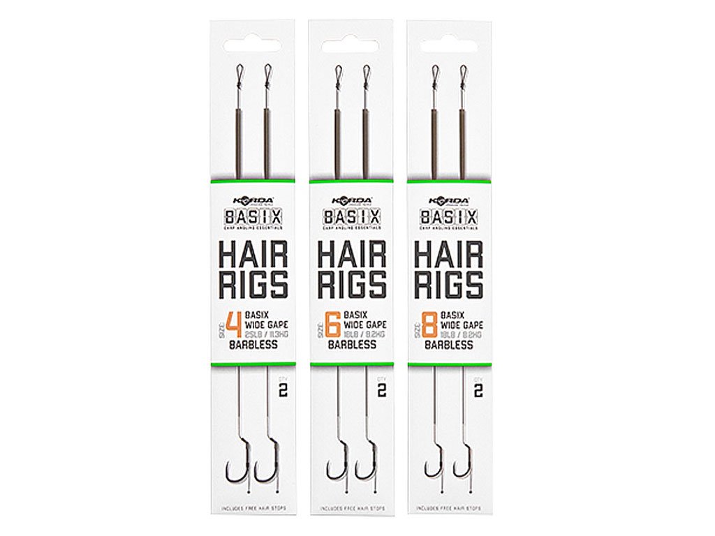 Korda Basix Ready Tied Hair Rigs Wide Gape Barbless 6