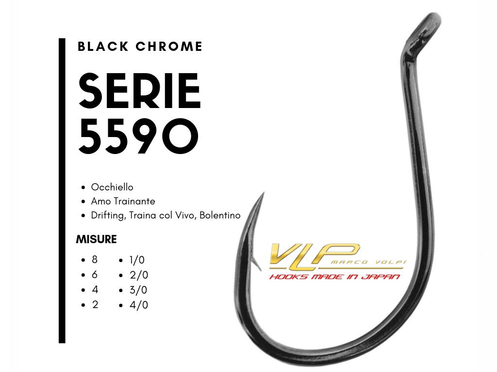 Tubertini Hook Black Chrome 5590, 1/0 8pcs