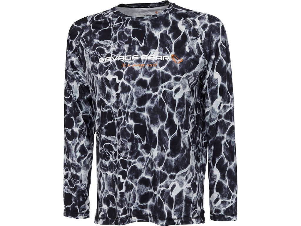 Savage Gear Night UV Long Sleeve Shirt Black Waterprint XXL