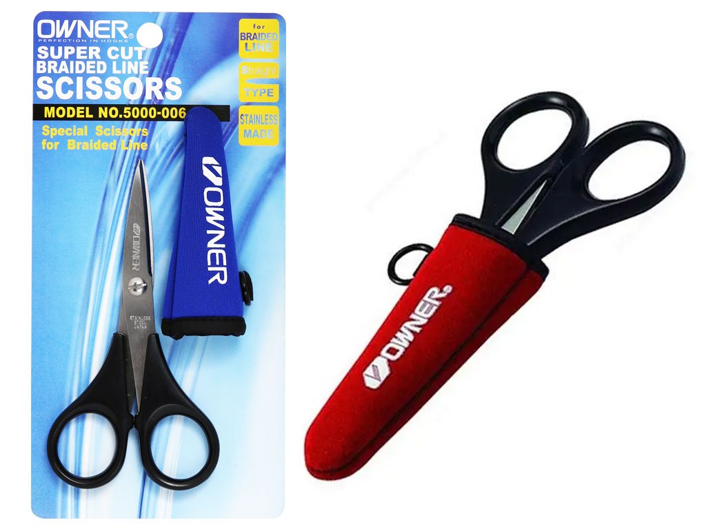 Owner Scissors For Braided Line Red