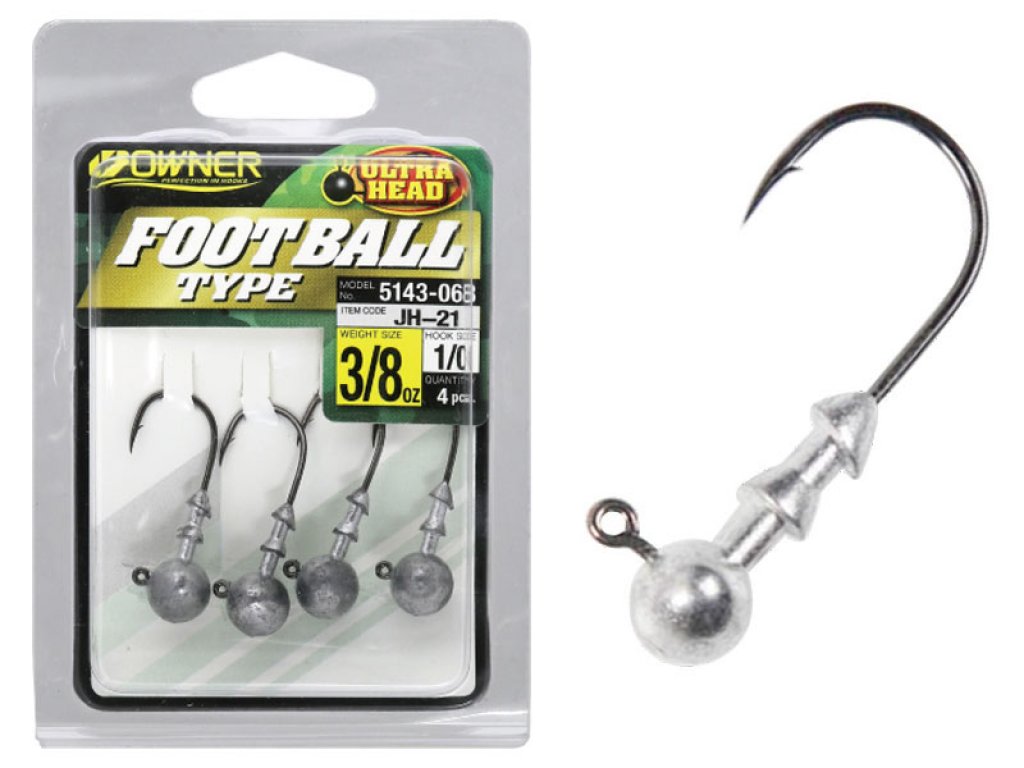 Owner 5143 Football Ultra Jig Head JH-21 Black-Chrome 1/0, 3/8Oz