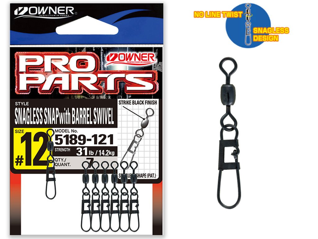 Owner Snagless Snap with Barrel Swivel 12, 7pcs