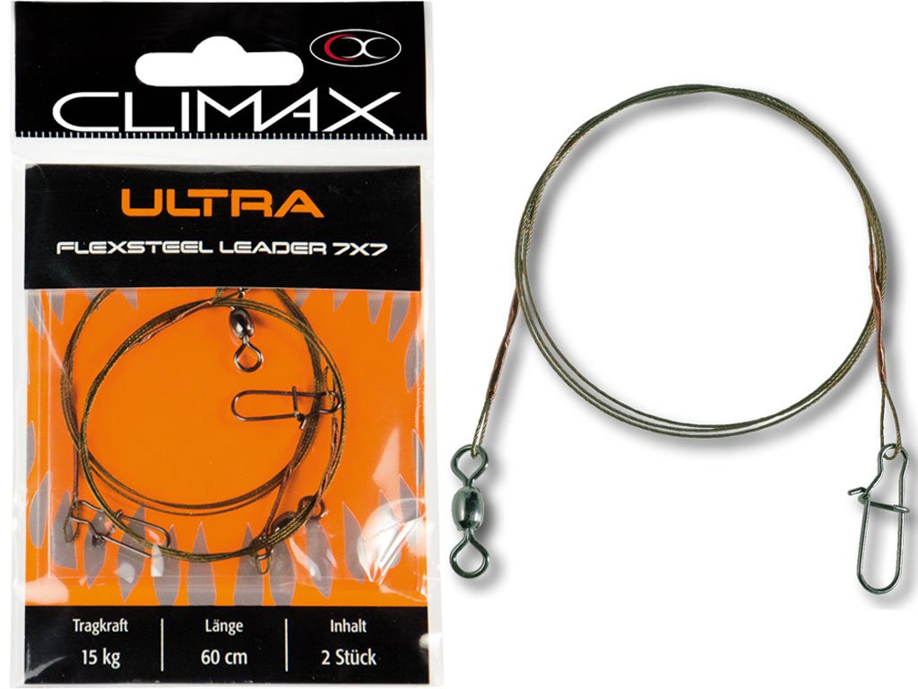 Climax Flexsteel Leader With Swivel 7x7 60cm, 15kg, 2pcs