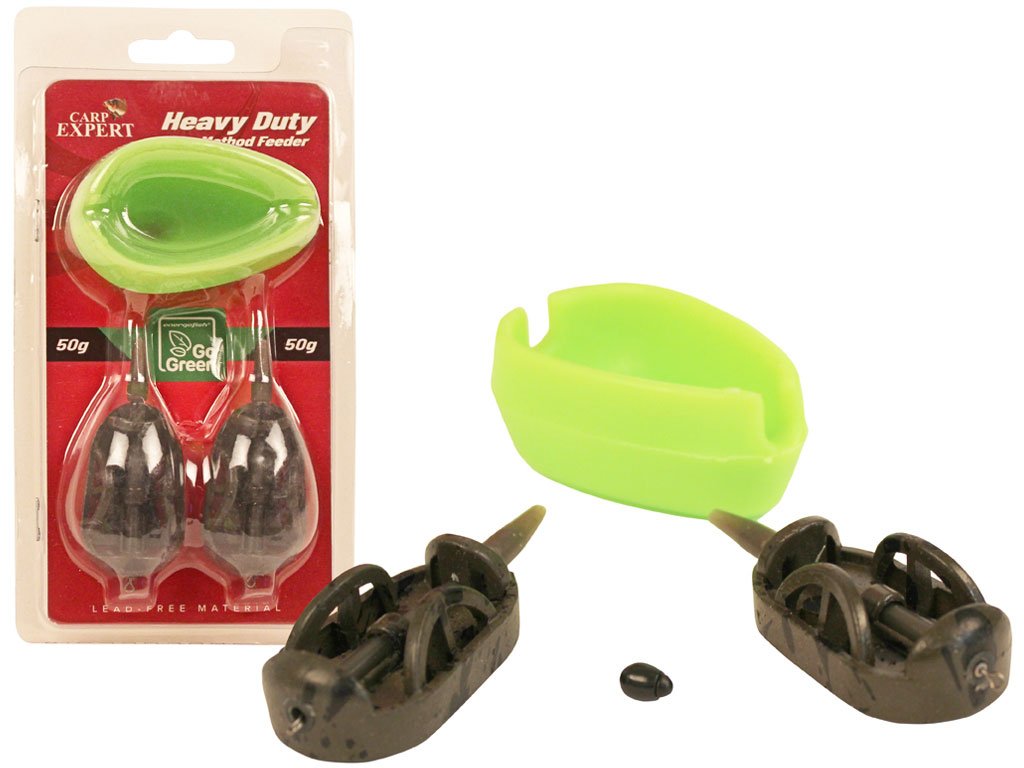 Carp Expert Heavy Duty Method Feeder Basket Set With Mould Go Green 50+50g