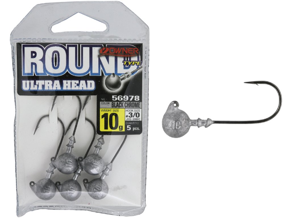 Owner Round Jig Head JIG-28BC Black Chrome 10g, 2/0, 5pcs