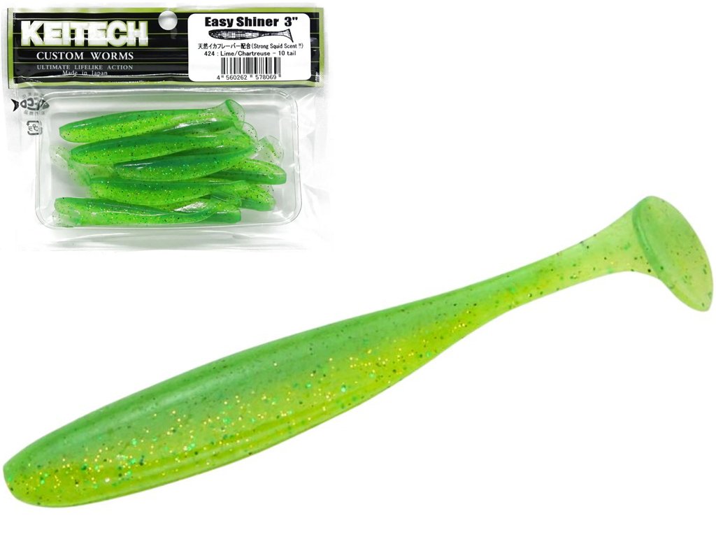 Keitech Scented Soft Plastic Swimbait Lure Easy Shiner 6.5inch Lime/Chartreuse