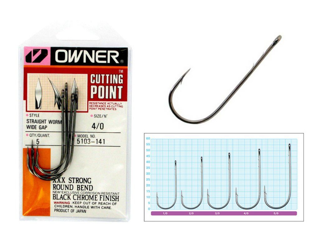 Owner Straight Shank, Wide Gap, black-chrome, 2/0